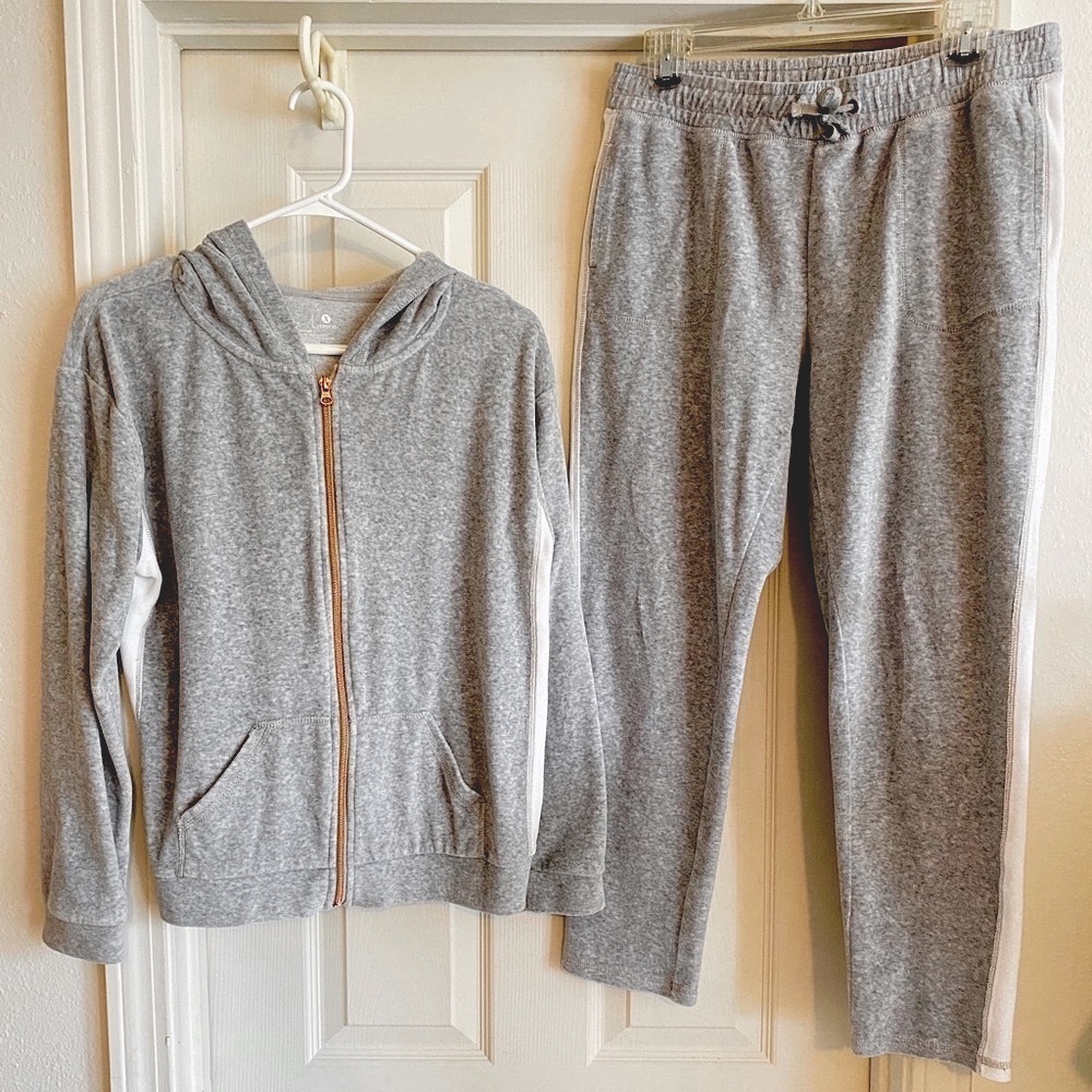 LKNEW Xersion Velour Activewear Set Girl’s PLUS XL / XXL Grey Zip Hoodie Pants
